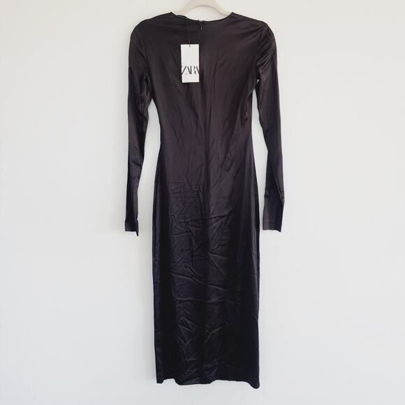 Zara Black and Gold Satin Effect Silhouette Print Midi / Maxi Dress Size XS - Picture 4 of 5